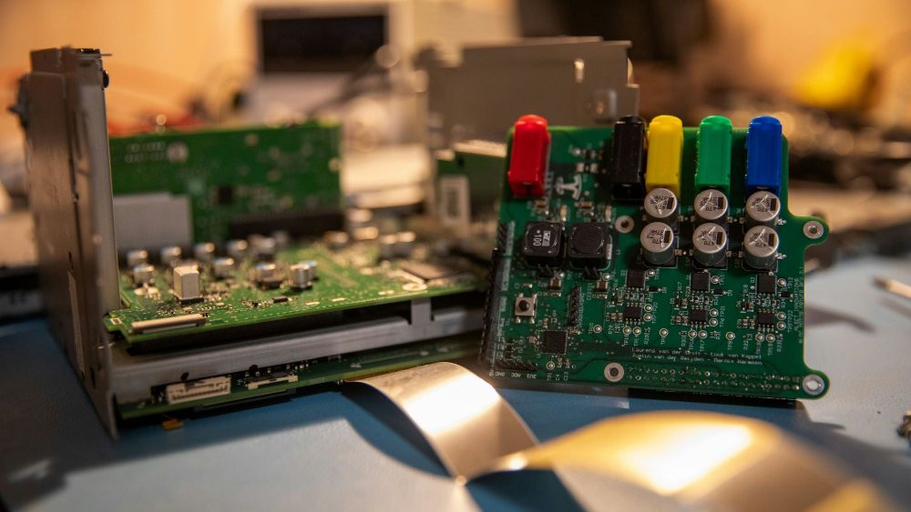 Wireless IoT circuit boards on an antenna design engineering workbench